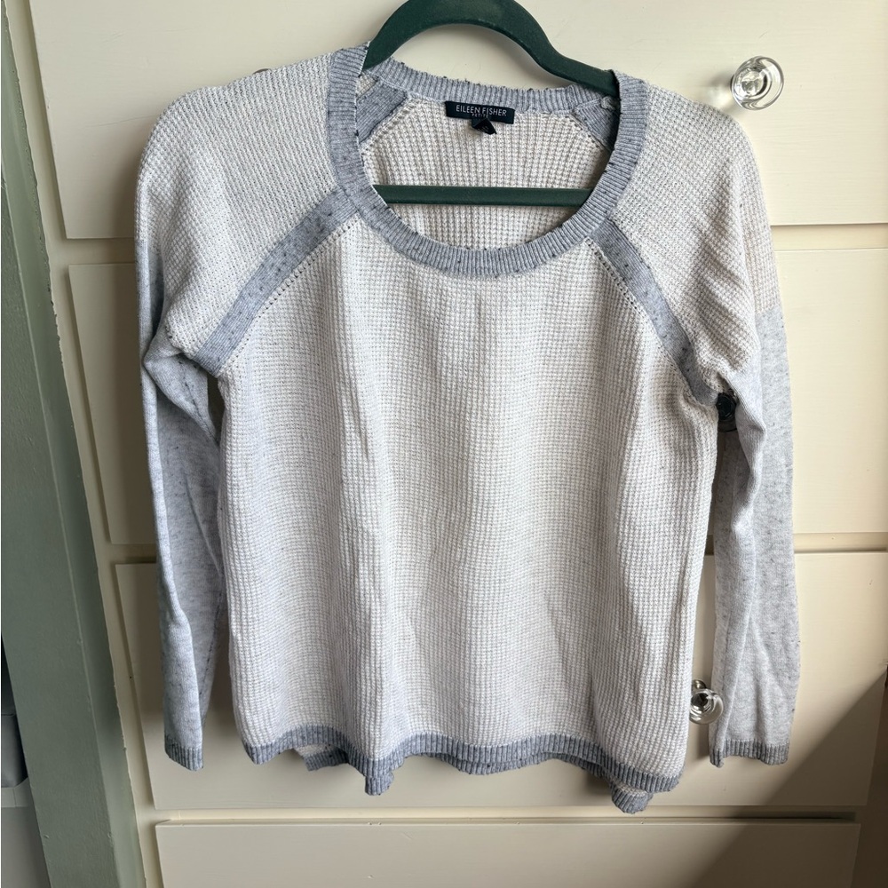 Eileen Fisher Oatmeal and Gray Crew Neck Sweater